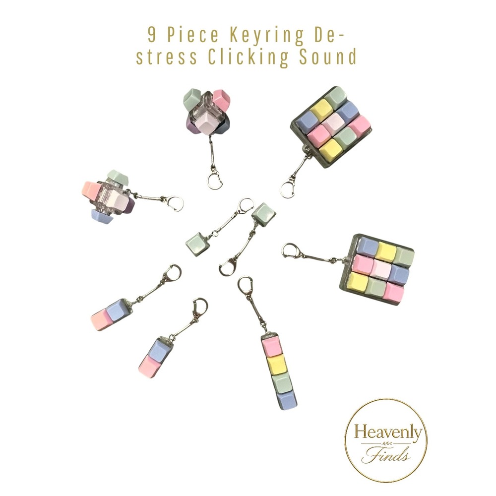 9pc Keycap Keychain Set Pastel Fidget ADHD Anxiety Relief Sensory Toy Bag Charm